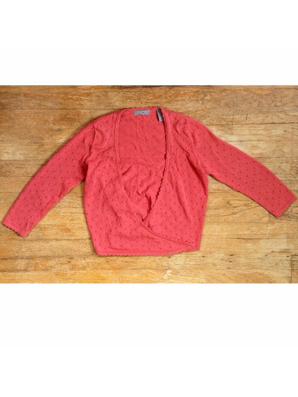Vintage Orange Linen/Cotton Eyelet Cropped Cardigan Sweater Size Small Open Tie